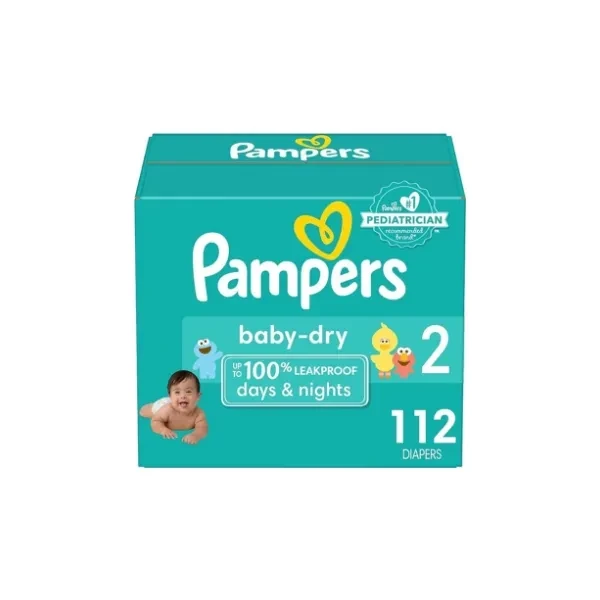 Pampers Baby-Dry Diapers - Size 2, 112 Count, Absorbent Disposable Diapers